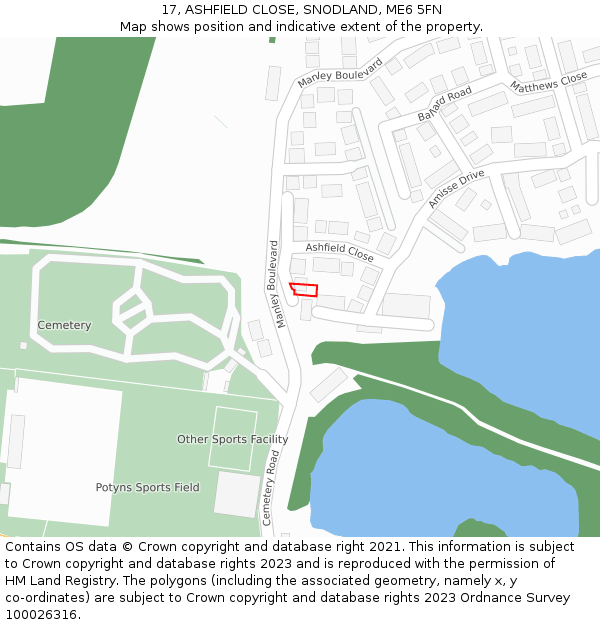 17, ASHFIELD CLOSE, SNODLAND, ME6 5FN: Location map and indicative extent of plot