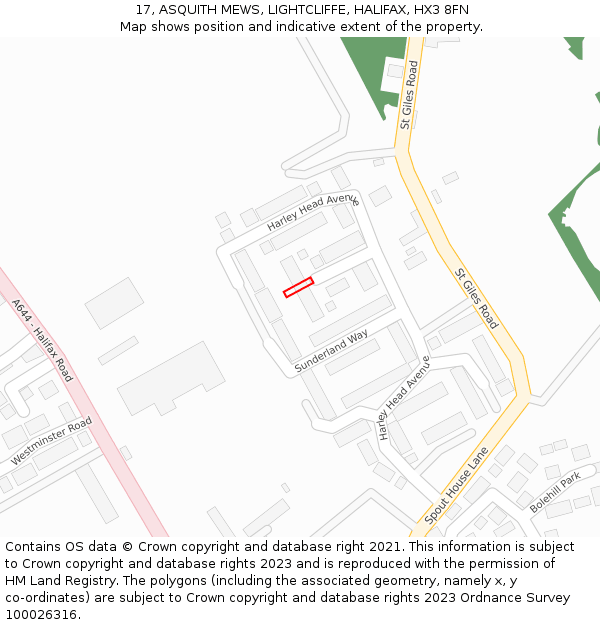 17, ASQUITH MEWS, LIGHTCLIFFE, HALIFAX, HX3 8FN: Location map and indicative extent of plot