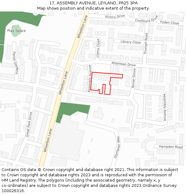 17, ASSEMBLY AVENUE, LEYLAND, PR25 3PA: Location map and indicative extent of plot