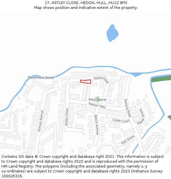 17, ASTLEY CLOSE, HEDON, HULL, HU12 8FN: Location map and indicative extent of plot