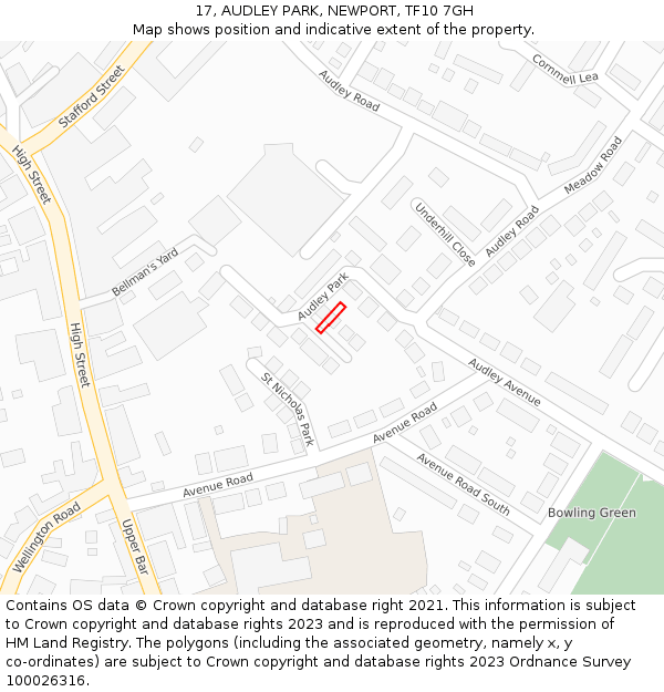 17, AUDLEY PARK, NEWPORT, TF10 7GH: Location map and indicative extent of plot