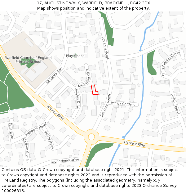 17, AUGUSTINE WALK, WARFIELD, BRACKNELL, RG42 3DX: Location map and indicative extent of plot