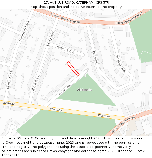 17, AVENUE ROAD, CATERHAM, CR3 5TR: Location map and indicative extent of plot