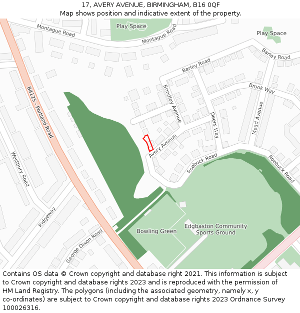 17, AVERY AVENUE, BIRMINGHAM, B16 0QF: Location map and indicative extent of plot