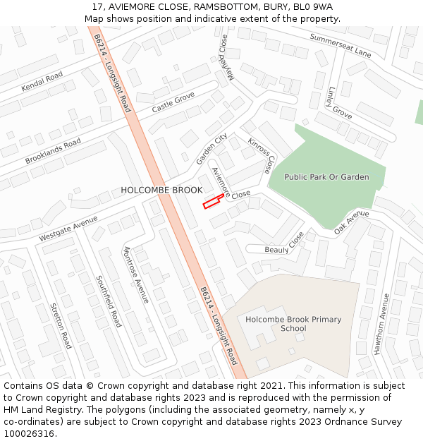 17, AVIEMORE CLOSE, RAMSBOTTOM, BURY, BL0 9WA: Location map and indicative extent of plot