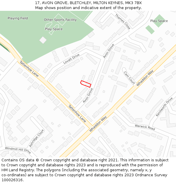 17, AVON GROVE, BLETCHLEY, MILTON KEYNES, MK3 7BX: Location map and indicative extent of plot