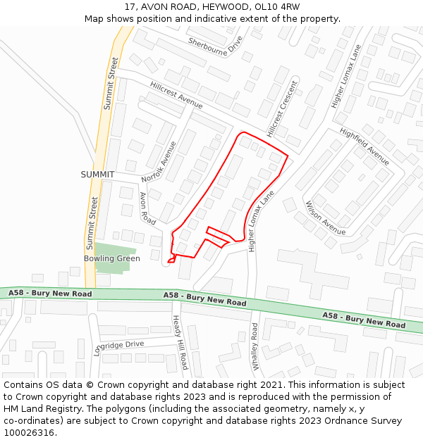 17, AVON ROAD, HEYWOOD, OL10 4RW: Location map and indicative extent of plot