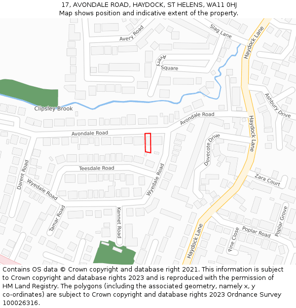 17, AVONDALE ROAD, HAYDOCK, ST HELENS, WA11 0HJ: Location map and indicative extent of plot