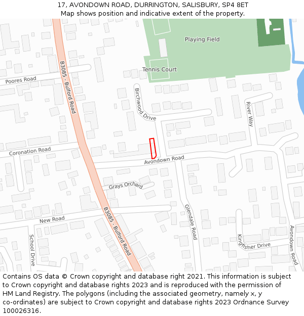 17, AVONDOWN ROAD, DURRINGTON, SALISBURY, SP4 8ET: Location map and indicative extent of plot
