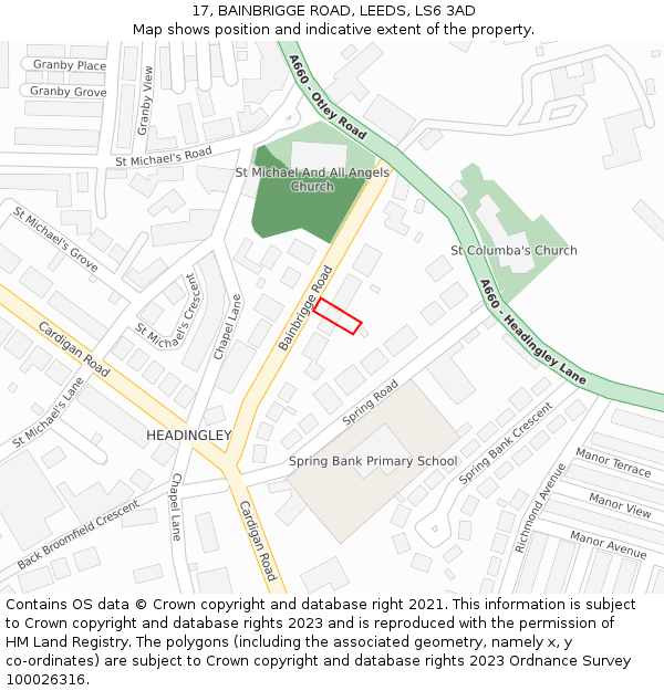 17, BAINBRIGGE ROAD, LEEDS, LS6 3AD: Location map and indicative extent of plot