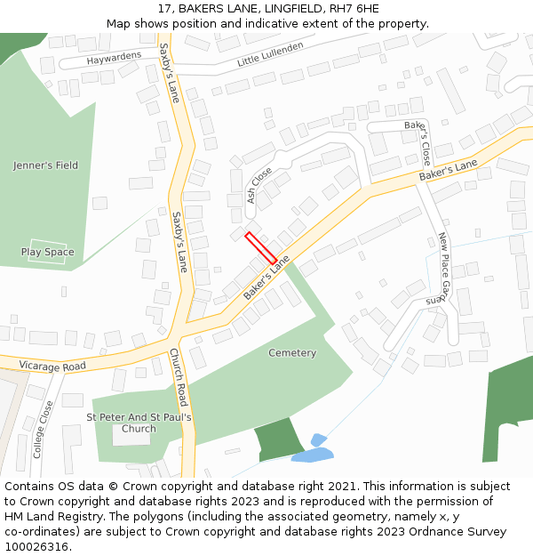 17, BAKERS LANE, LINGFIELD, RH7 6HE: Location map and indicative extent of plot