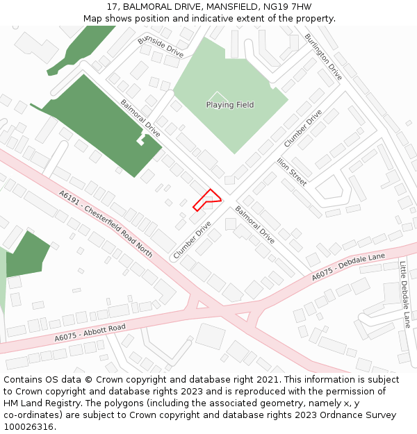 17, BALMORAL DRIVE, MANSFIELD, NG19 7HW: Location map and indicative extent of plot