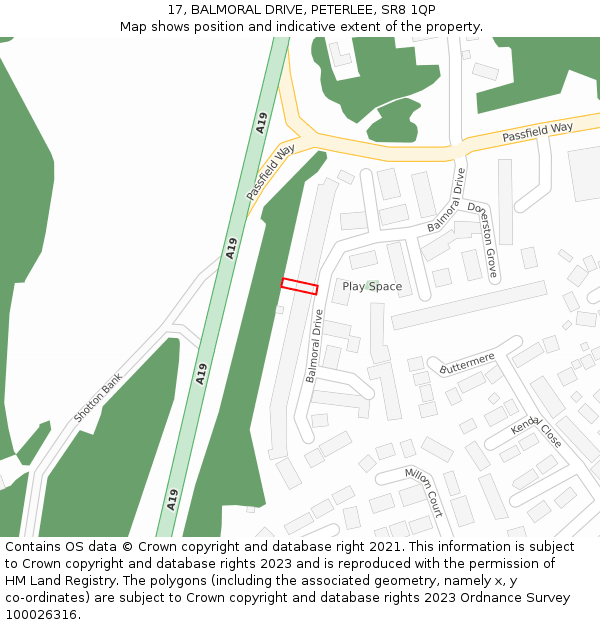 17, BALMORAL DRIVE, PETERLEE, SR8 1QP: Location map and indicative extent of plot