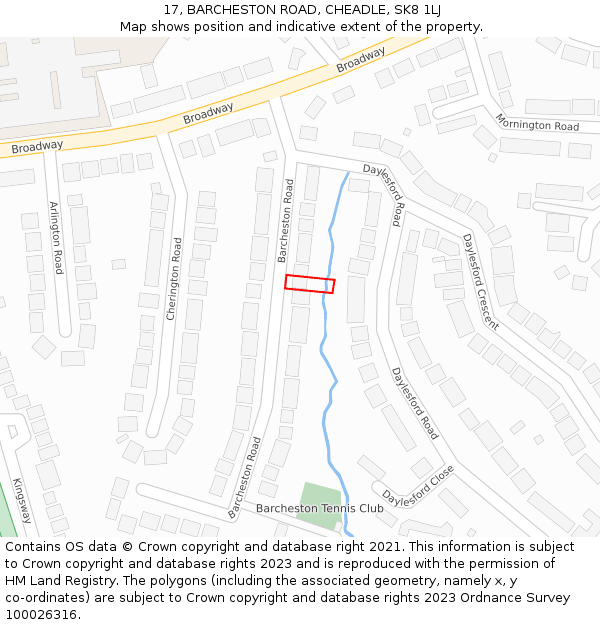 17, BARCHESTON ROAD, CHEADLE, SK8 1LJ: Location map and indicative extent of plot