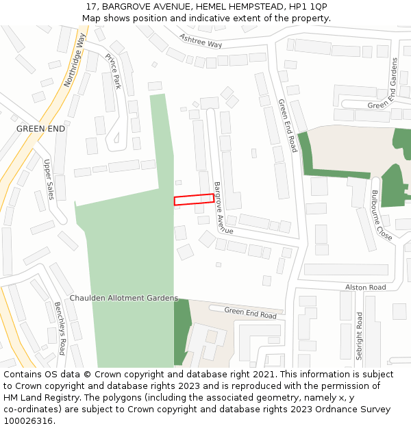 17, BARGROVE AVENUE, HEMEL HEMPSTEAD, HP1 1QP: Location map and indicative extent of plot