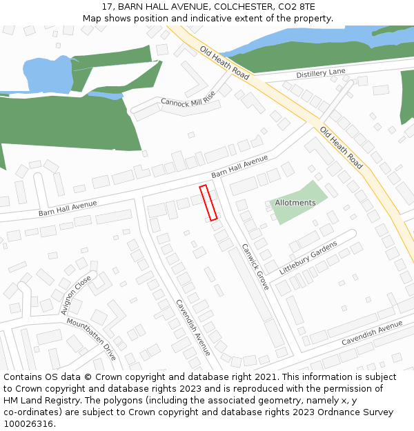 17, BARN HALL AVENUE, COLCHESTER, CO2 8TE: Location map and indicative extent of plot