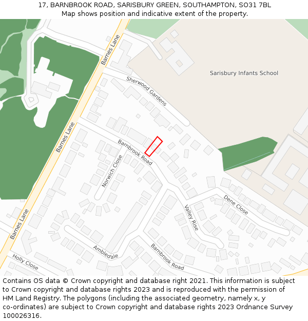 17, BARNBROOK ROAD, SARISBURY GREEN, SOUTHAMPTON, SO31 7BL: Location map and indicative extent of plot