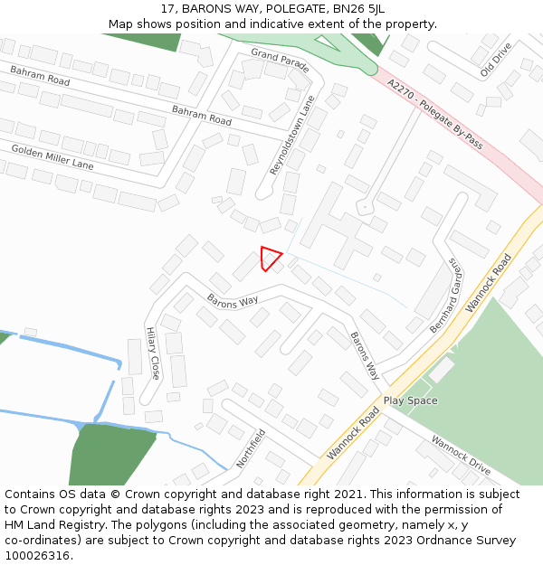 17, BARONS WAY, POLEGATE, BN26 5JL: Location map and indicative extent of plot