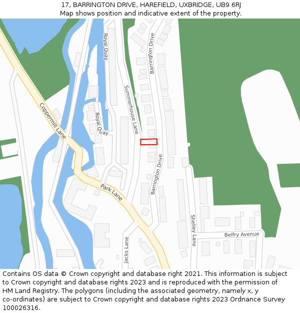 17, BARRINGTON DRIVE, HAREFIELD, UXBRIDGE, UB9 6RJ: Location map and indicative extent of plot