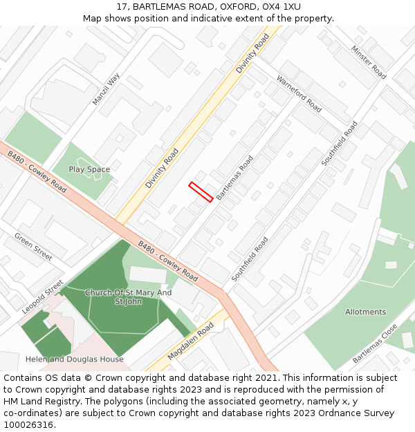 17, BARTLEMAS ROAD, OXFORD, OX4 1XU: Location map and indicative extent of plot