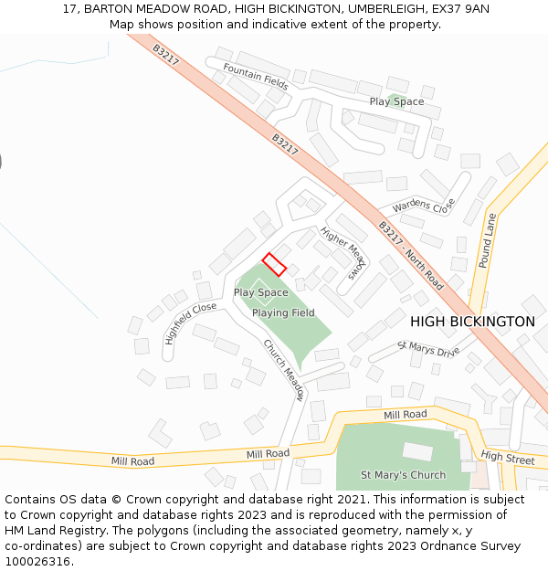 17, BARTON MEADOW ROAD, HIGH BICKINGTON, UMBERLEIGH, EX37 9AN: Location map and indicative extent of plot