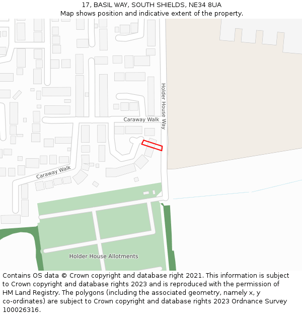 17, BASIL WAY, SOUTH SHIELDS, NE34 8UA: Location map and indicative extent of plot