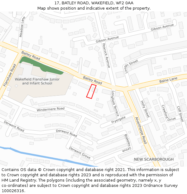 17, BATLEY ROAD, WAKEFIELD, WF2 0AA: Location map and indicative extent of plot