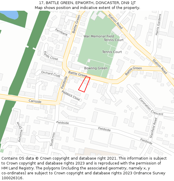 17, BATTLE GREEN, EPWORTH, DONCASTER, DN9 1JT: Location map and indicative extent of plot