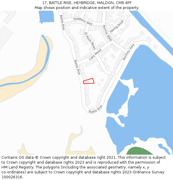 17, BATTLE RISE, HEYBRIDGE, MALDON, CM9 4PF: Location map and indicative extent of plot