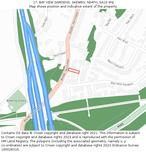 17, BAY VIEW GARDENS, SKEWEN, NEATH, SA10 6NJ: Location map and indicative extent of plot