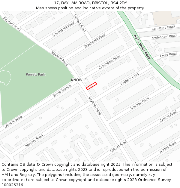 17, BAYHAM ROAD, BRISTOL, BS4 2DY: Location map and indicative extent of plot