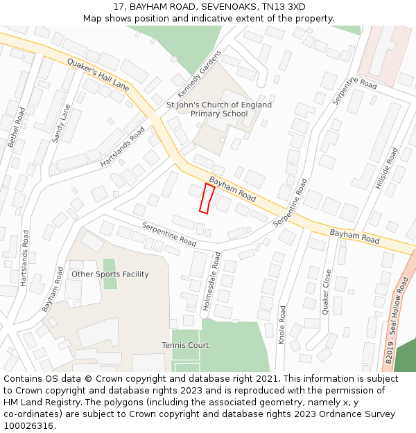 17, BAYHAM ROAD, SEVENOAKS, TN13 3XD: Location map and indicative extent of plot