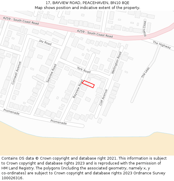 17, BAYVIEW ROAD, PEACEHAVEN, BN10 8QE: Location map and indicative extent of plot