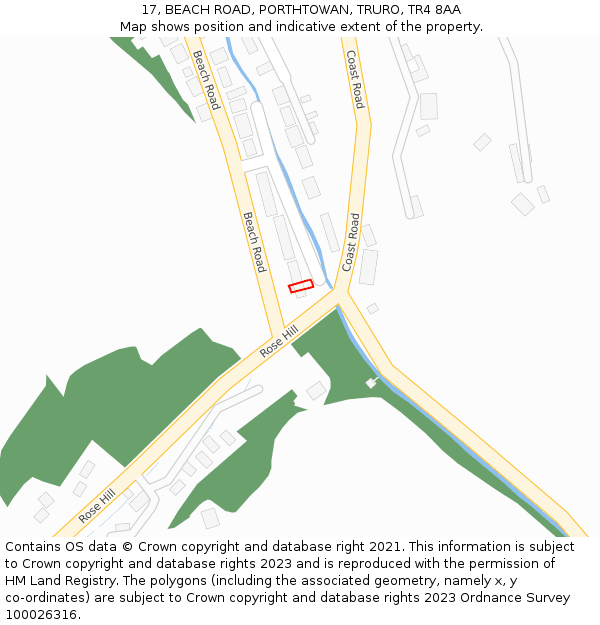 17, BEACH ROAD, PORTHTOWAN, TRURO, TR4 8AA: Location map and indicative extent of plot
