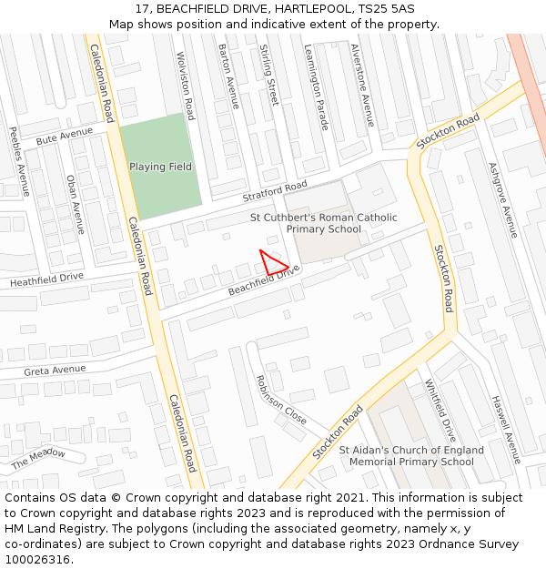 17, BEACHFIELD DRIVE, HARTLEPOOL, TS25 5AS: Location map and indicative extent of plot
