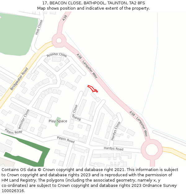 17, BEACON CLOSE, BATHPOOL, TAUNTON, TA2 8FS: Location map and indicative extent of plot