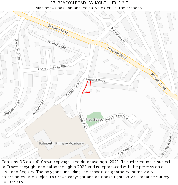 17, BEACON ROAD, FALMOUTH, TR11 2LT: Location map and indicative extent of plot