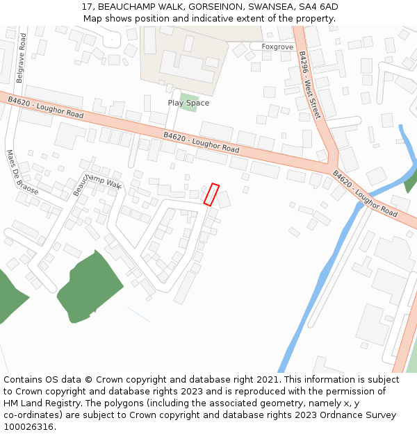 17, BEAUCHAMP WALK, GORSEINON, SWANSEA, SA4 6AD: Location map and indicative extent of plot