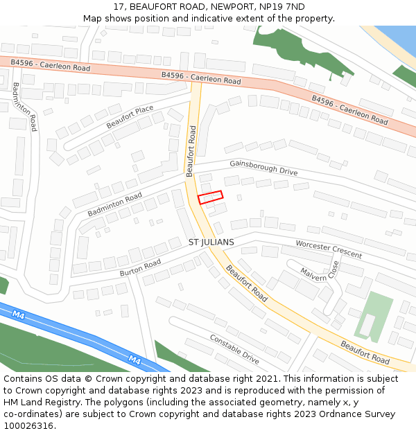 17, BEAUFORT ROAD, NEWPORT, NP19 7ND: Location map and indicative extent of plot