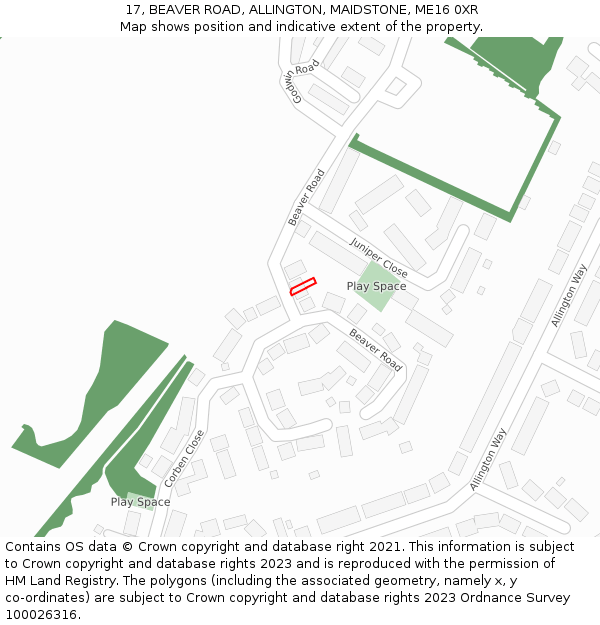 17, BEAVER ROAD, ALLINGTON, MAIDSTONE, ME16 0XR: Location map and indicative extent of plot