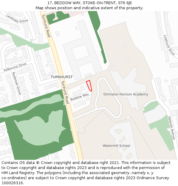 17, BEDDOW WAY, STOKE-ON-TRENT, ST6 6JE: Location map and indicative extent of plot