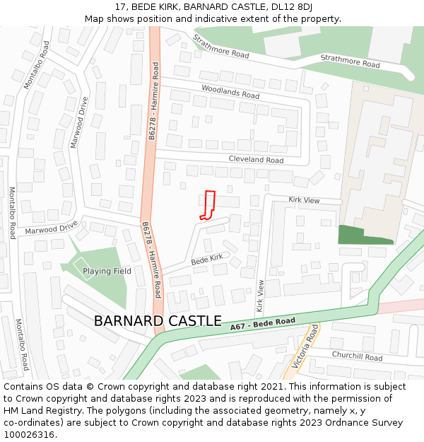 17, BEDE KIRK, BARNARD CASTLE, DL12 8DJ: Location map and indicative extent of plot