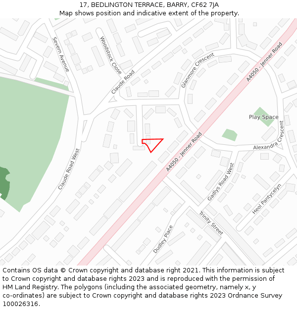 17, BEDLINGTON TERRACE, BARRY, CF62 7JA: Location map and indicative extent of plot