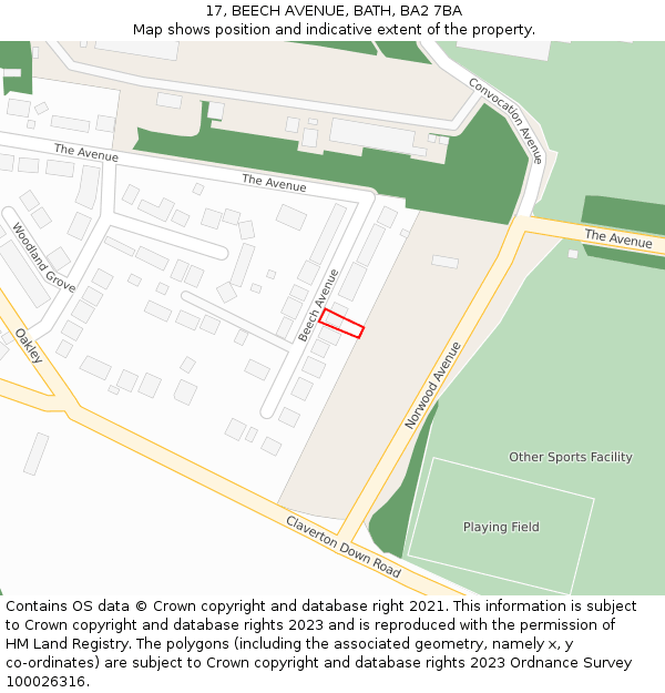 17, BEECH AVENUE, BATH, BA2 7BA: Location map and indicative extent of plot