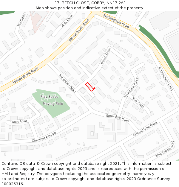 17, BEECH CLOSE, CORBY, NN17 2AF: Location map and indicative extent of plot
