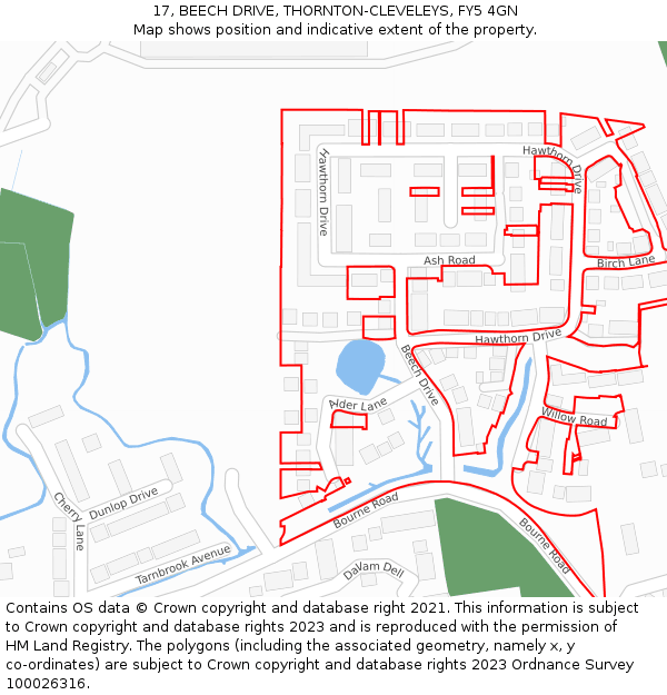 17, BEECH DRIVE, THORNTON-CLEVELEYS, FY5 4GN: Location map and indicative extent of plot