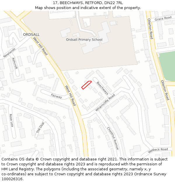 17, BEECHWAYS, RETFORD, DN22 7RL: Location map and indicative extent of plot