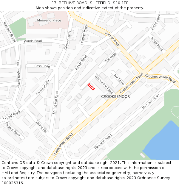 17, BEEHIVE ROAD, SHEFFIELD, S10 1EP: Location map and indicative extent of plot