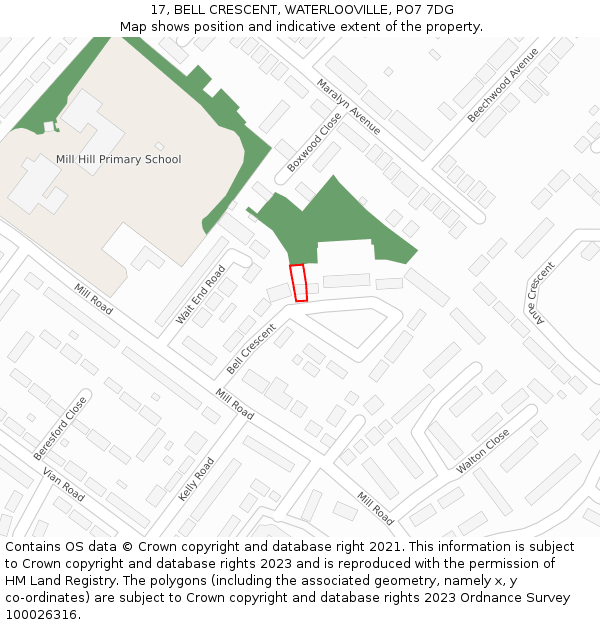 17, BELL CRESCENT, WATERLOOVILLE, PO7 7DG: Location map and indicative extent of plot