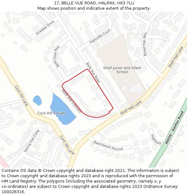 17, BELLE VUE ROAD, HALIFAX, HX3 7LU: Location map and indicative extent of plot